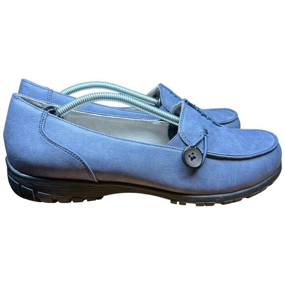 White Mountain Shoes - WHITE MOUNTAIN Judo Women's 10M Blue Slip On Comfort Shoes Button Detail Flats